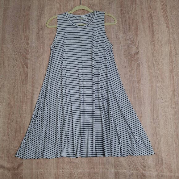 Cleo Blu A-Line Striped Swing Dress Size M Round Neck Sleeveless Stretch Jersey - Picture 1 of 14